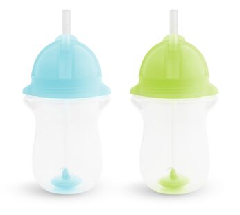 Munchkin Any Angle Weighted Toddler Straw Cup with Click Lock Lid, 10 Ounce, Blue/Green
