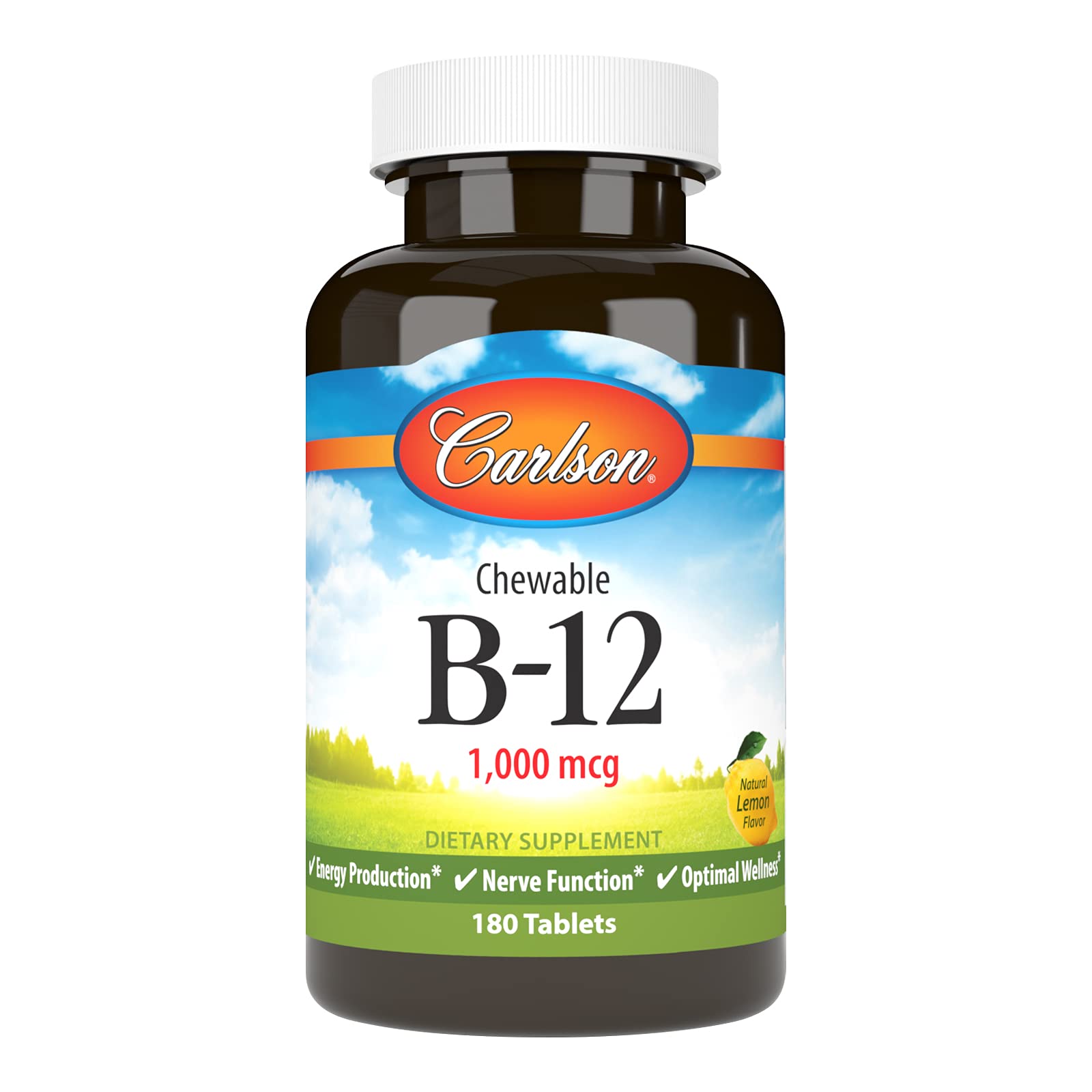 Carlson - Chewable B-12, 1000 mcg, Energy Production, Nerve Function & Optimal Wellness, L