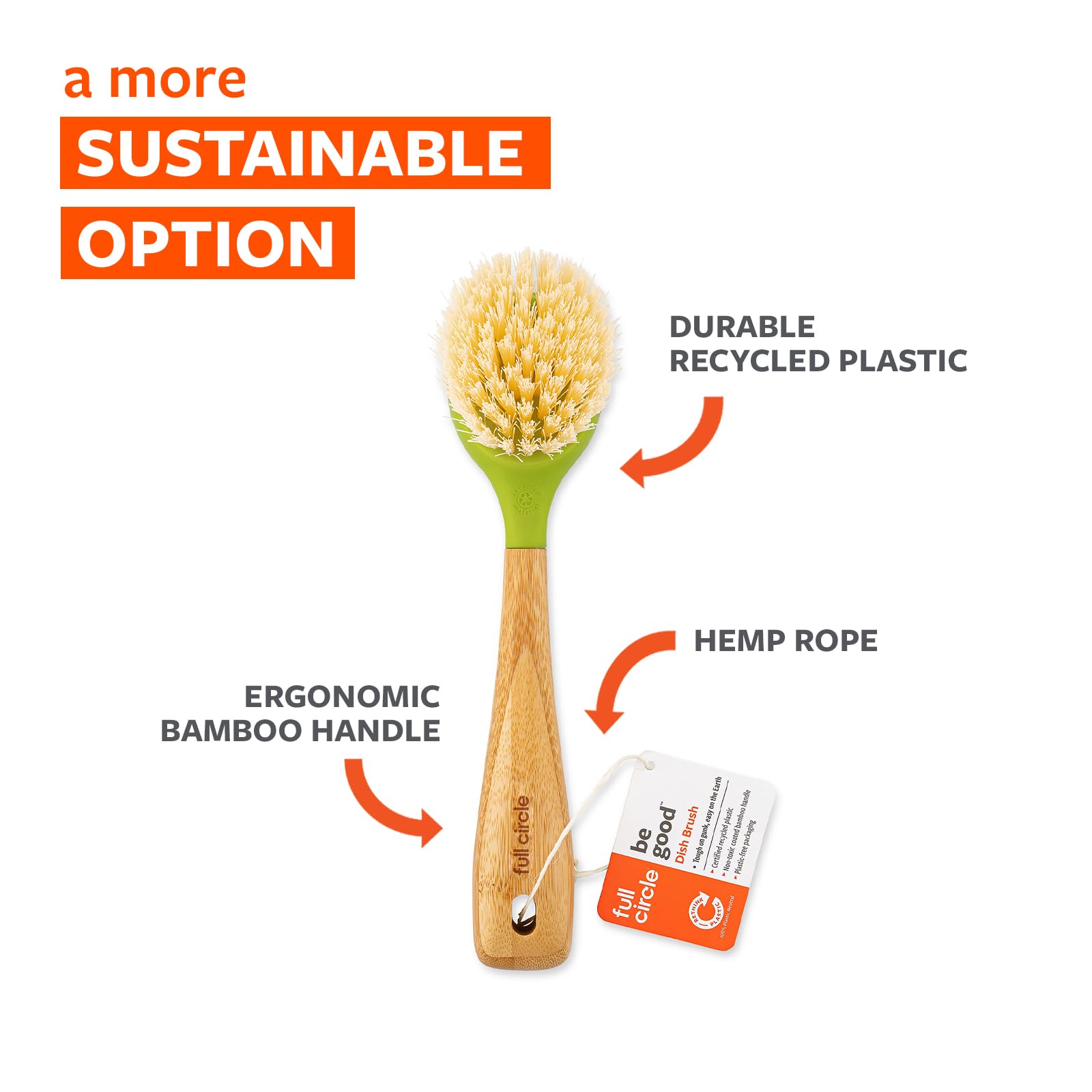 Full Circle Be Good Bamboo Handle Dish Brush ? Sustainable Kitchen Cleaning with Tough Bri - Image 2