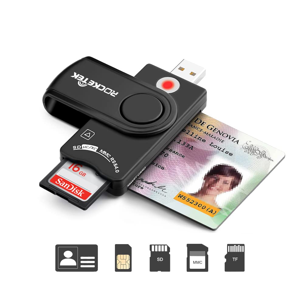 USB Smart Card Reader, Rocketek DOD Military USB Cac Memory Card Reader Compatible with Wi - Image 2