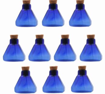 10 pieces 25x24mm cork glass bottle, glass vial with cork wish bottle octagonal shape (Blu