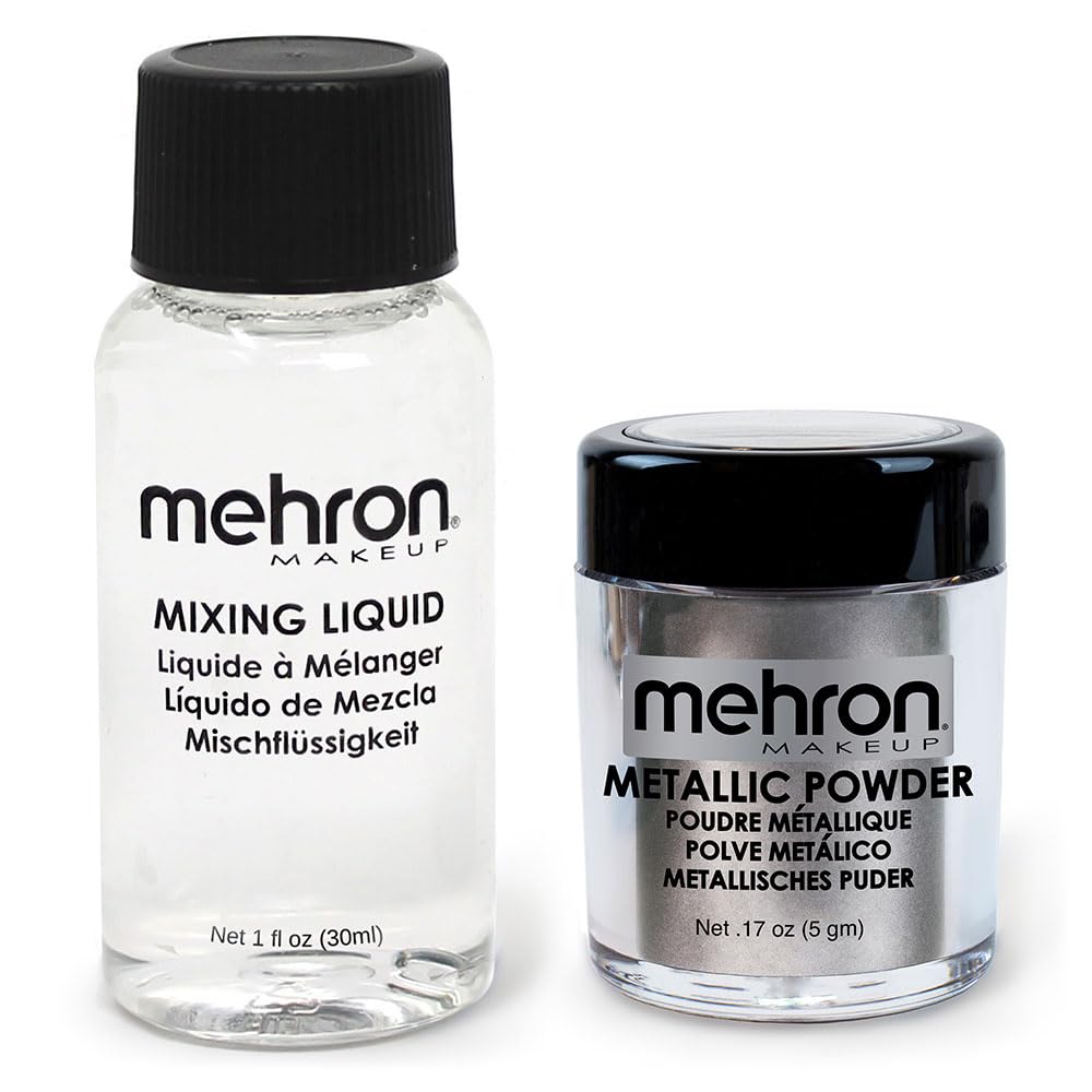 Mehron Makeup Metallic Powder (.17 oz) with Mixing Liquid (1 oz) (Silver) - Image 2