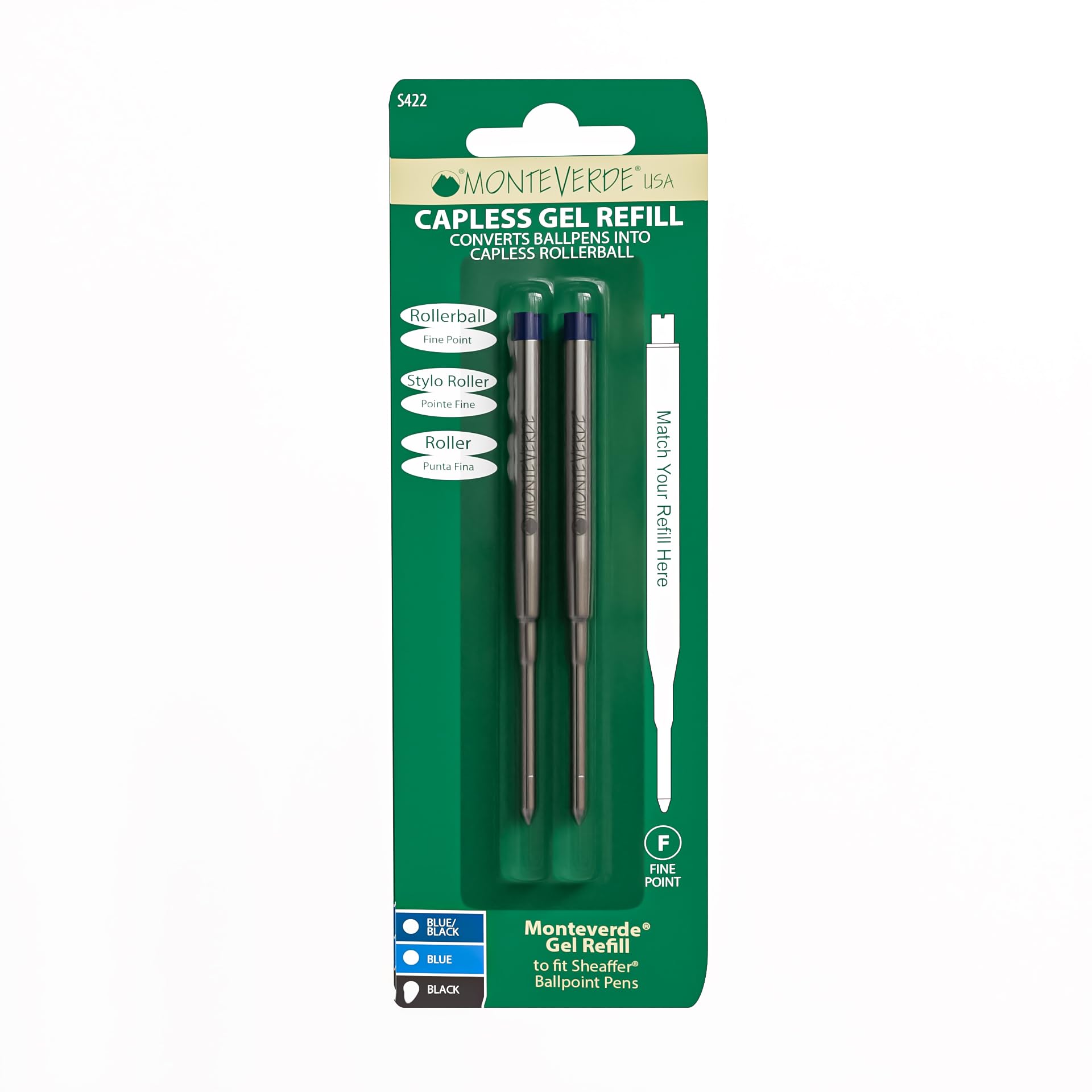 Monteverde Capless Gel Ballpoint Refill to Fit Sheaffer Ballpoint Pens, Fine Point, Blue/B - Image 5