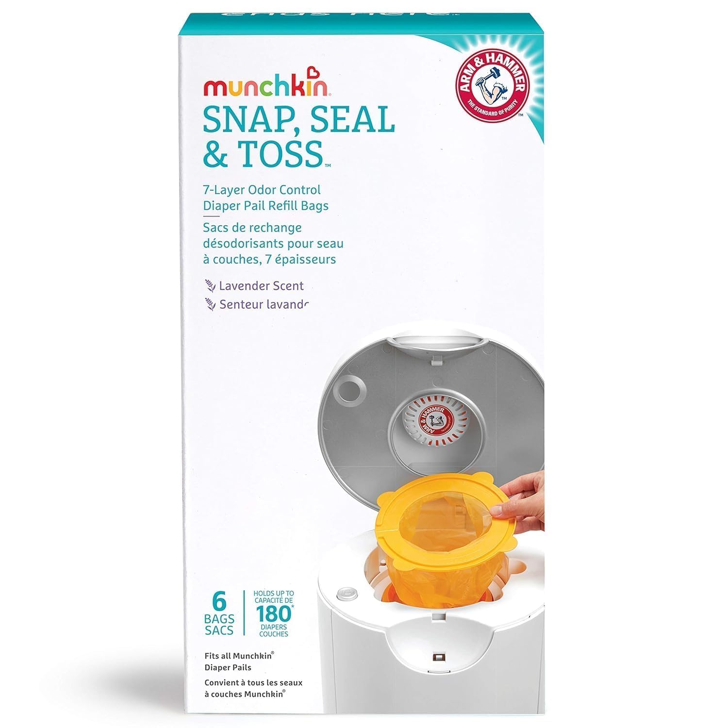 Munchkin Arm & Hammer Diaper Pail Snap, Seal and Toss Refill Bags, 6 Count - Image 2