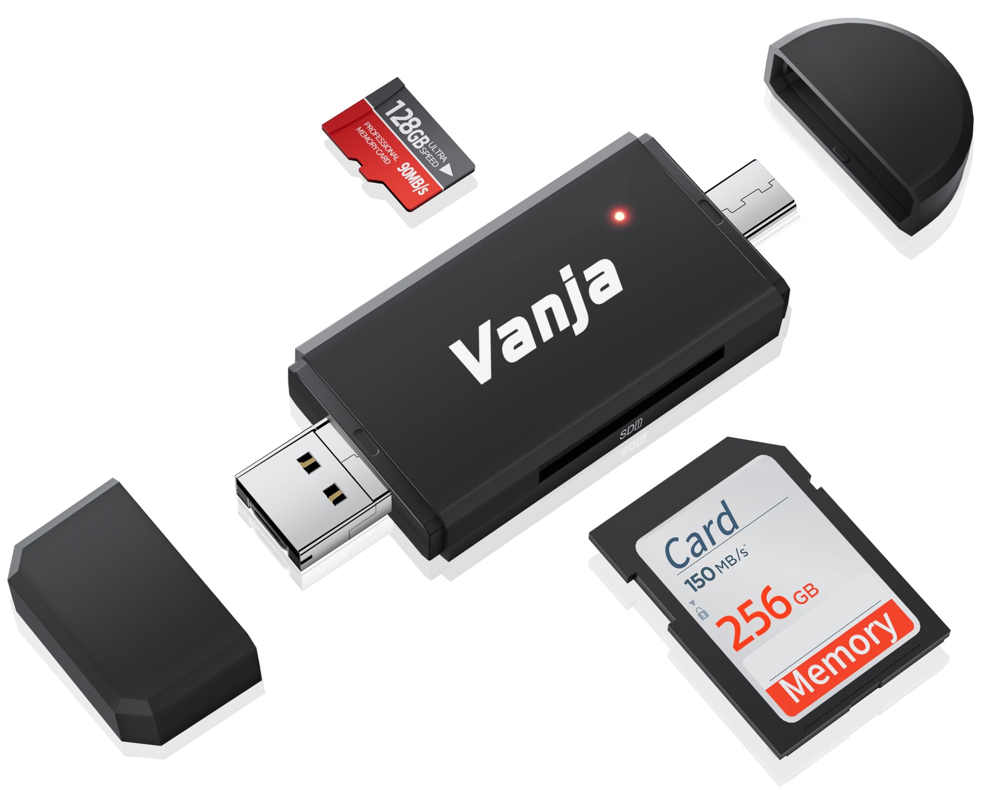 Vanja SD Card to USB Adapter, 3-in-1 USB-C USB-A Micro USB SD Card Reader,Trail Camera Mem