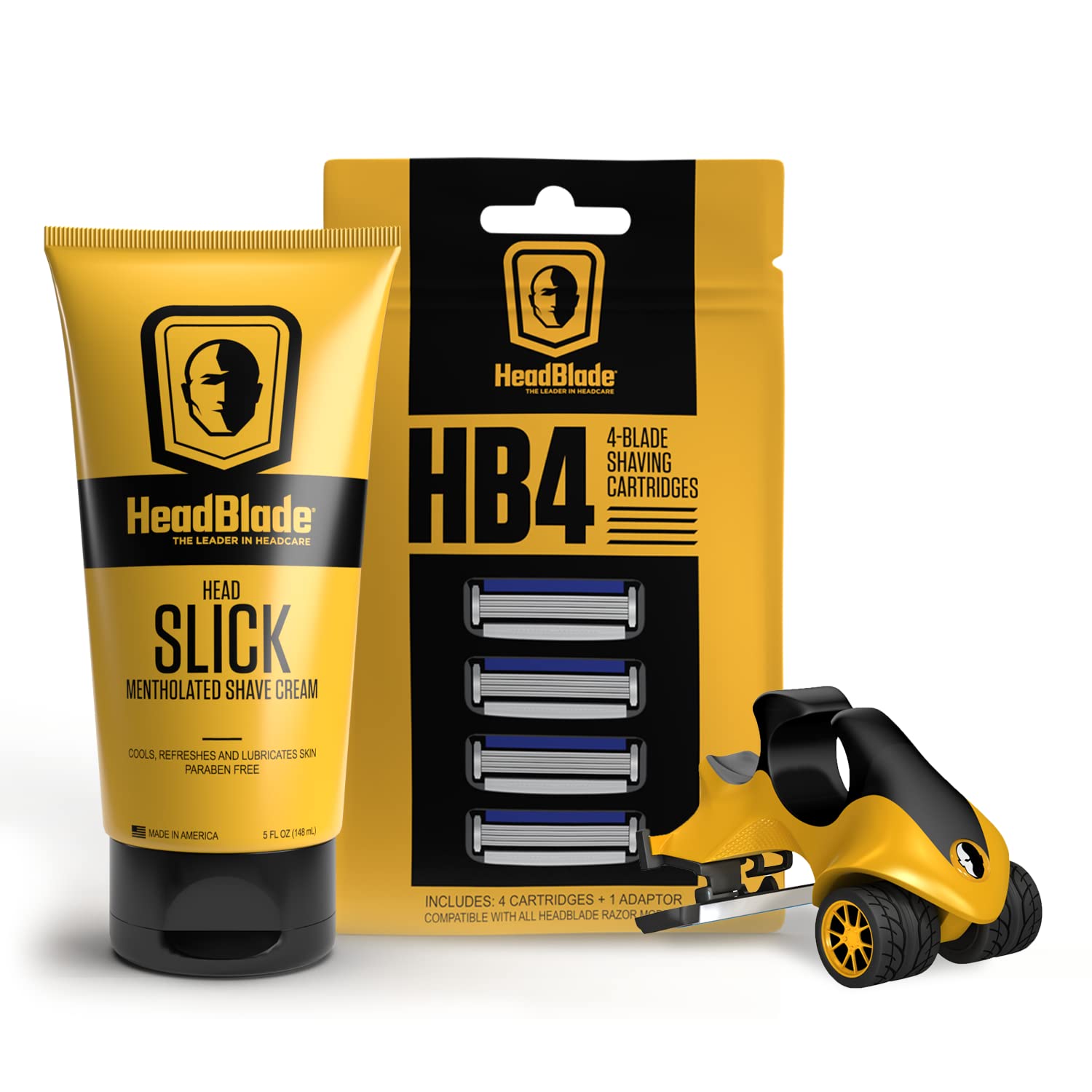 ATX Men's Head Shaving Basics Bundle with 5oz HeadSlick Cream, Razor, Blade Refills