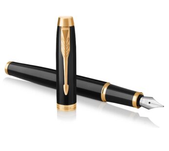 Parker IM Fountain Pen | Black Lacquer with Gold Trim | Fine Nib with Blue Ink Refill | Gi