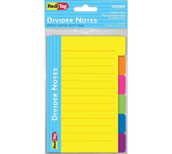 Redi-Tag Divider Sticky Notes, Tabbed Self-Stick Lined Note Pad, 60 Ruled Notes, 4 x 6 Inc