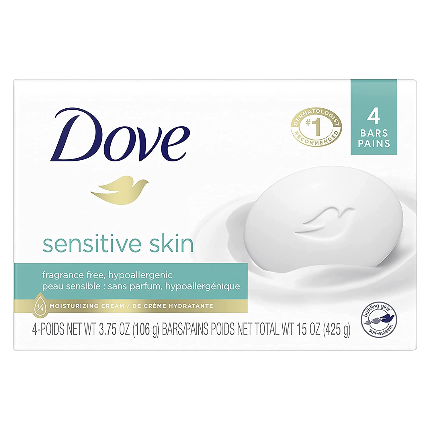 (PACK OF 4 BARS) Dove Unscented Beauty Soap Bar: SENSITIVE SKIN. Hypo-Allergenic & Fragran - Image 2