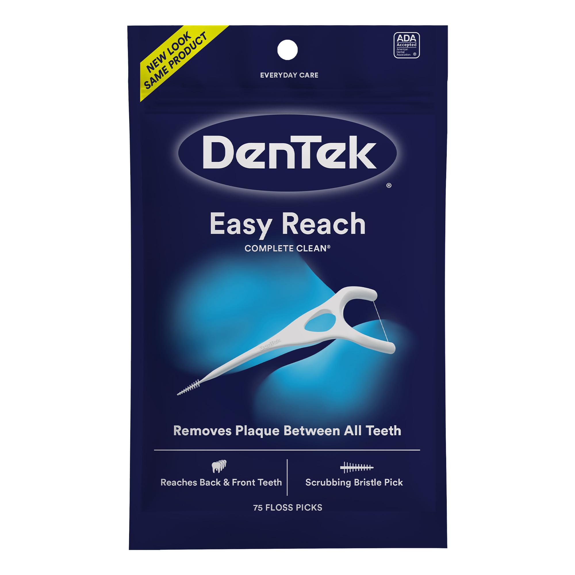 DenTek Complete Clean Easy Reach Floss Picks, No Break & No Shred Floss, 75 Count (Package