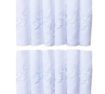CoCoUSM Womens White Embroidered Cotton Lace Handkerchiefs Pack Bulk