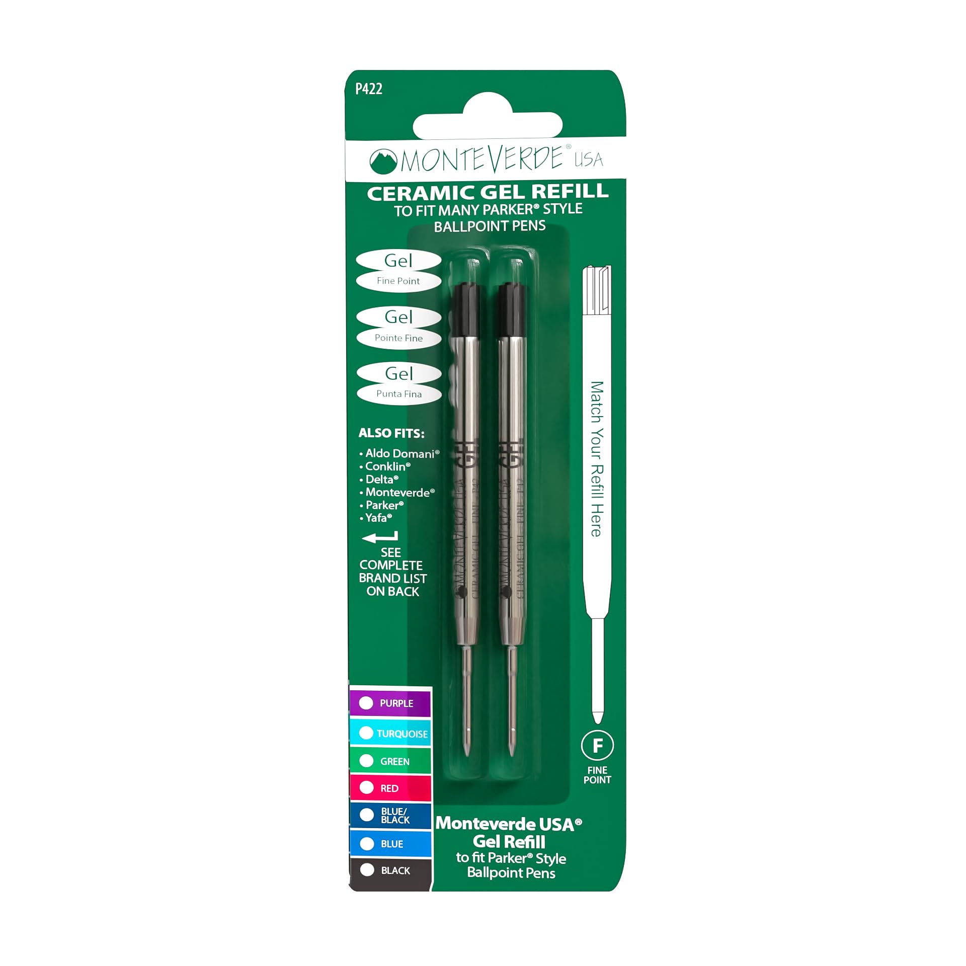 Monteverde Capless Gel Ballpoint Refill to Fit Parker Ballpoint Pens, Fine Point, Black, 2 - Image 5