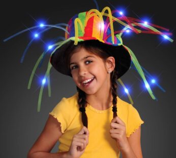 FlashingBlinkyLights Funny Clown Crazy Hat with LED Lights & Noodle Hair