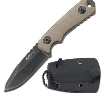 MTech USA Fixed Blade Knife Neck Knife Stonewashed Finish Blade w/ Tan G10 Handle, F