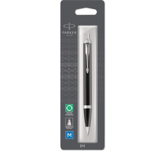 Parker IM Ballpoint Pen, Lacquer Black and Chrome Trim with Medium Point Black Ink Refill