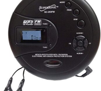 SuperSonic SC-253FM Personal MP3/CD Player w/FM Radio – Portable Device, HQ Stereo Earphon