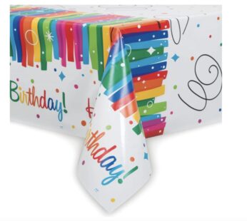 Multicolor Rainbow Ribbons Birthday Plastic Rectangular Table Cover (54″ x 84″), Chic Desi