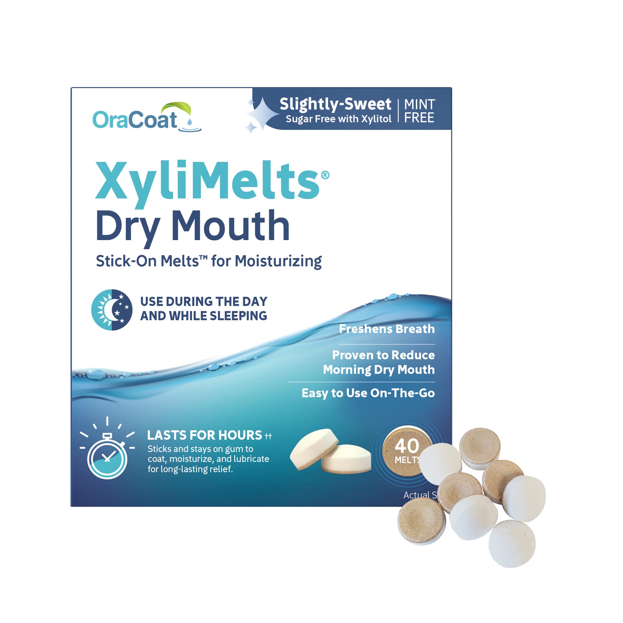OraCoat XyliMelts Dry Mouth Relief Moisturizing Oral Adhering Discs, Slightly-Sweet Mint-F