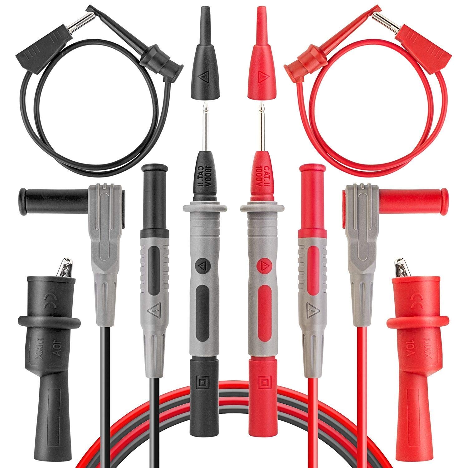 AstroAI 8Pcs Multimeter Test Leads Set with Alligator Clips, Plunger Test Mini Hooks and T