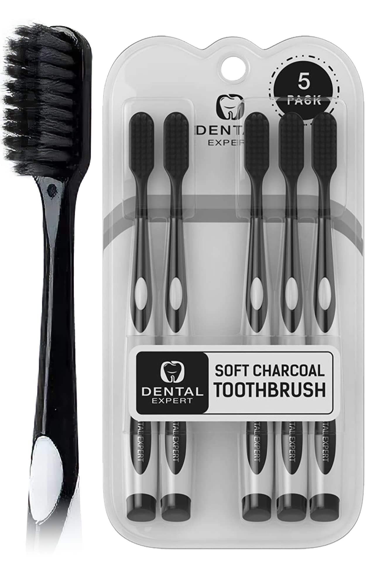 Dental Expert Charcoal Toothbrush Ultra Soft for Sensitive Gums - Teeth Whitening Brush fo