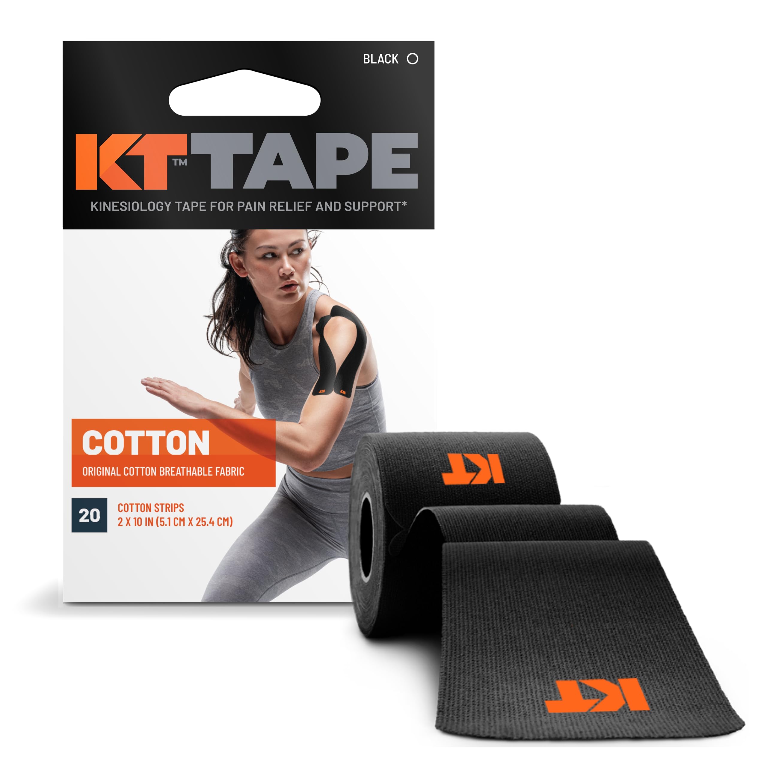 KT Tape, Original Cotton, Elastic Kinesiology Athletic Tape, 20 Count, 10? Precut Strips,