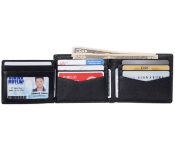 alpine swiss Men’s Genuine Leather Wallet Slim Flip-out Bifold, Black, One Size