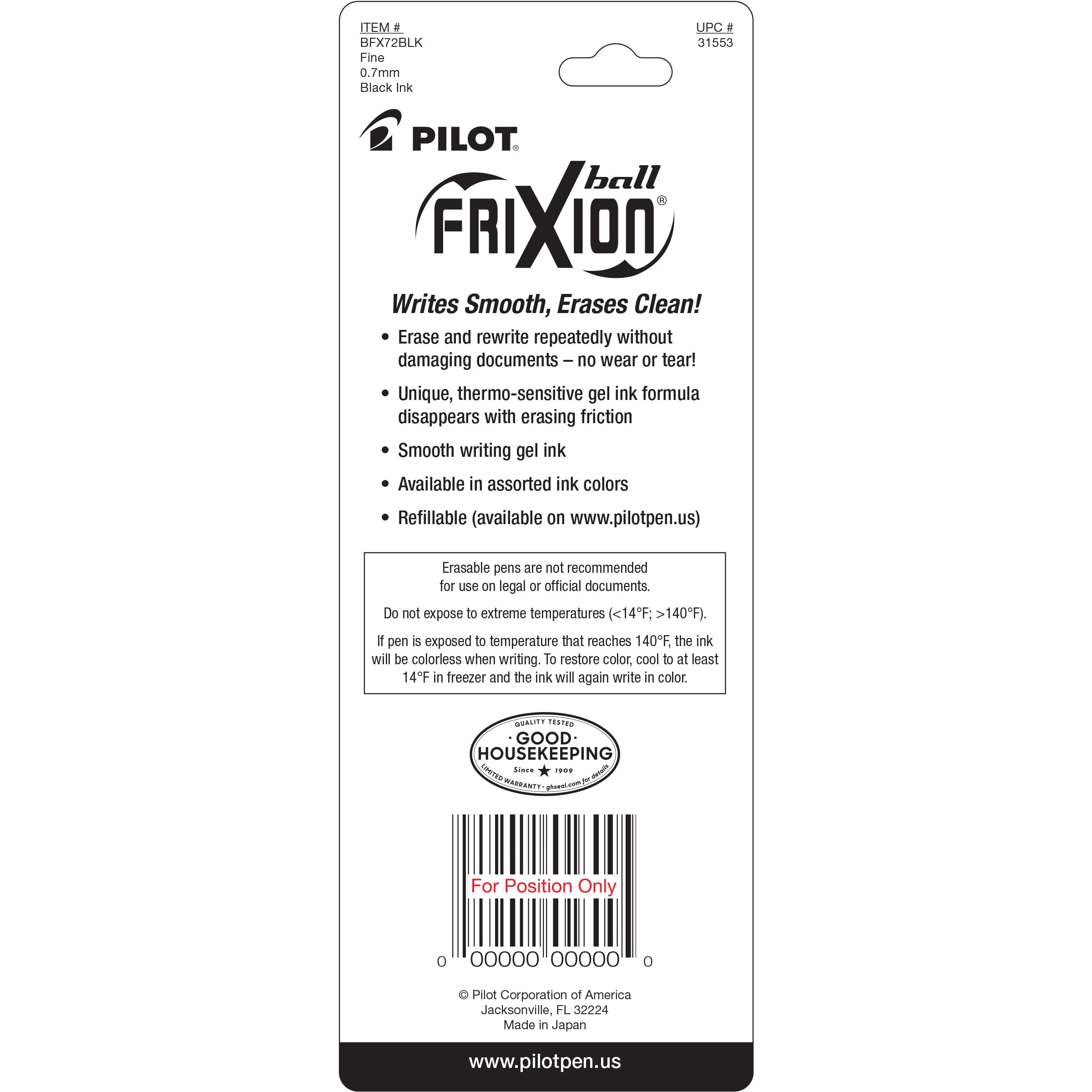 Pilot, FriXion Ball Erasable & Refillable Gel Ink Pens, Fine Point 0.7 mm, Pack of 2, Blac - Image 2