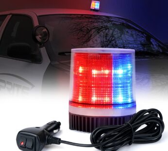 Xprite Red & Blue LED Rooftop Beacon Strobe Light Magnetic Base, Safety Warning Police Fla