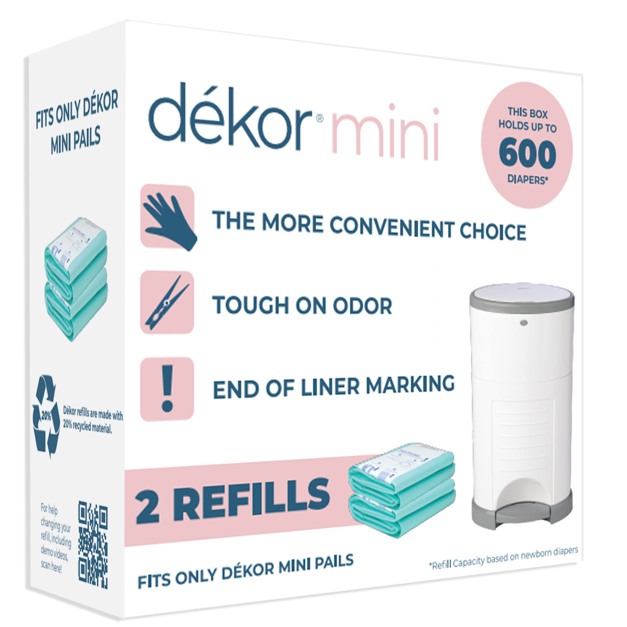 Diaper Dekor Mini Diaper Pail Refills | 2 Count | Most Economical Refill System | Quick & - Image 2