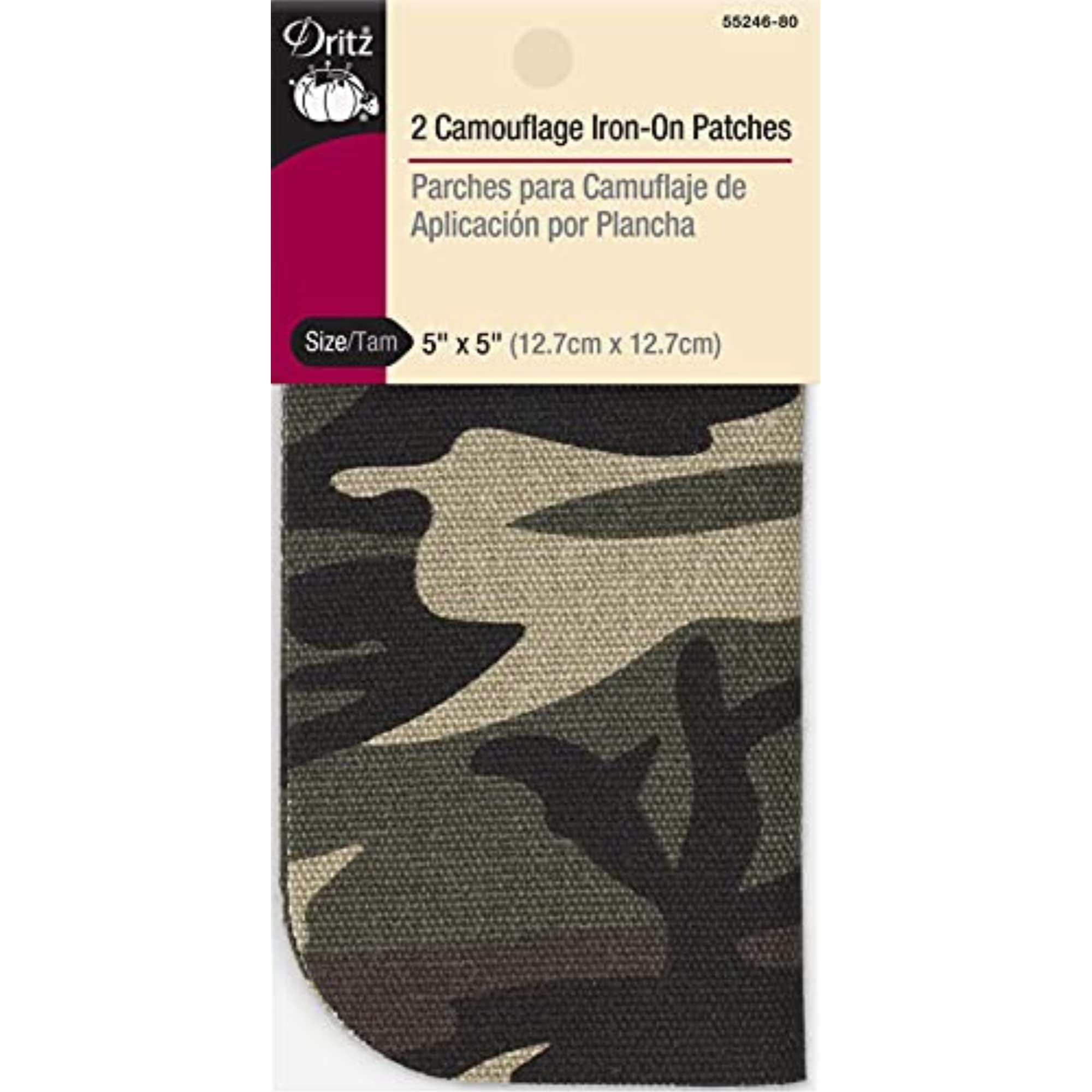 Dritz Heavy Canvas, 5 x 5-Inch, 2 Count, Camouflage Green Iron-On Patches