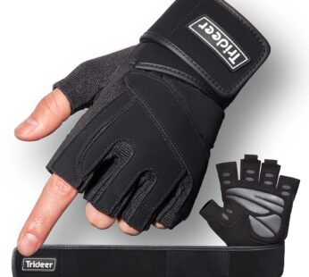 Trideer Padded Workout Gloves for Men – Gym Weight Lifting Gloves with Wrist Wrap Support,