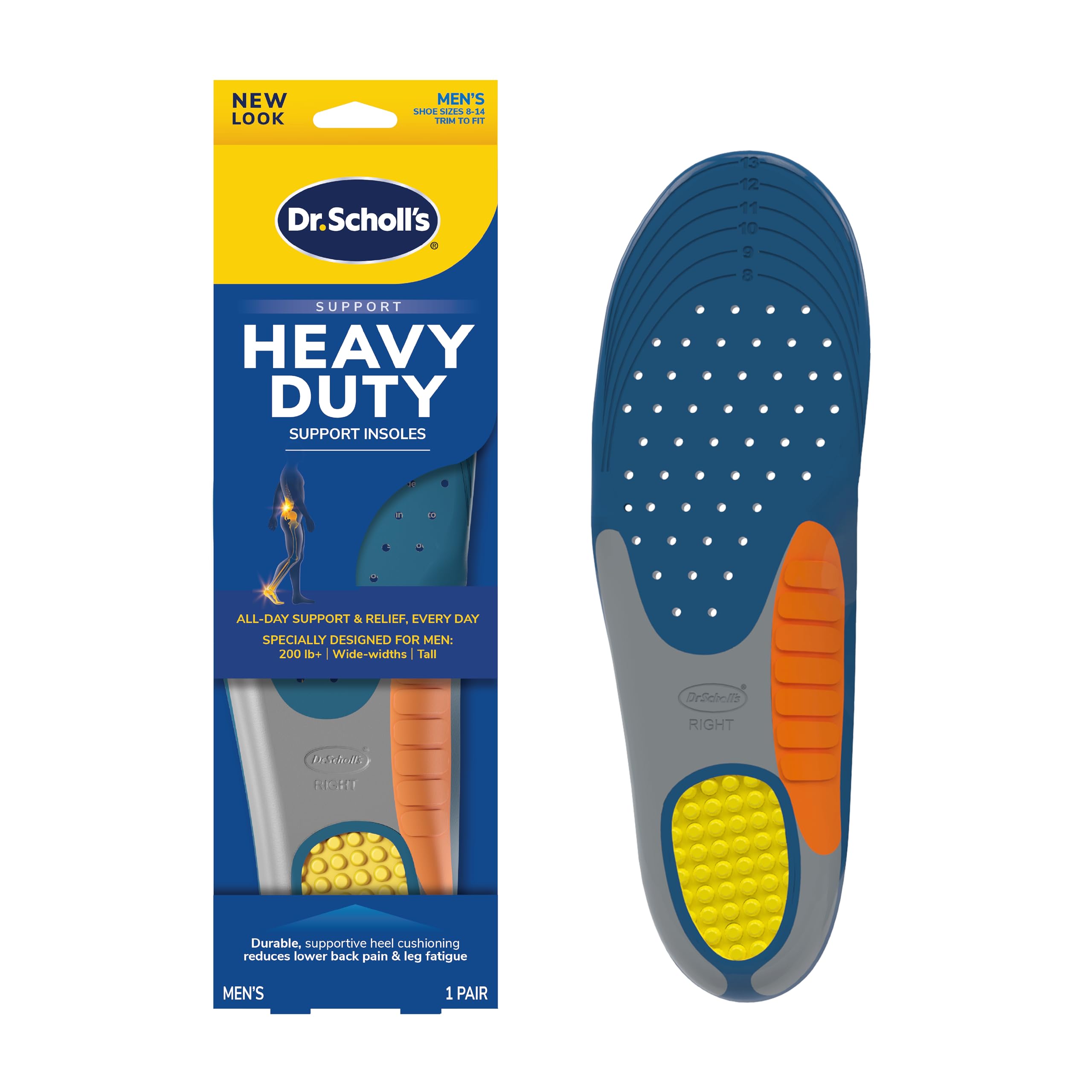 Dr. Scholl's Heavy Duty Support Insole Orthotics, Big & Tall, 200lbs+, Wide Feet, Shock Ab