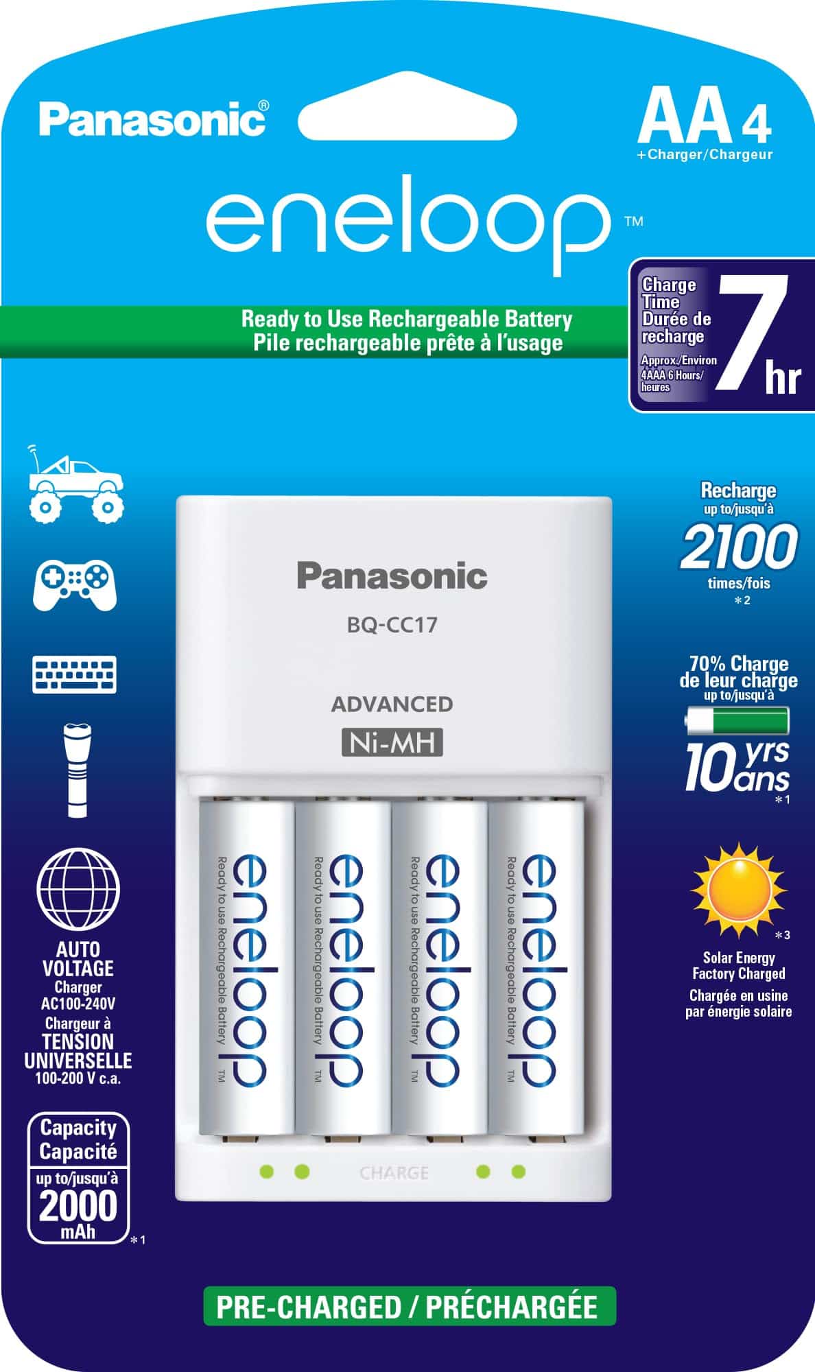Panasonic K-KJ17MCA4BA Advanced Individual Cell Battery Charger Pack with 4 AA eneloop 210