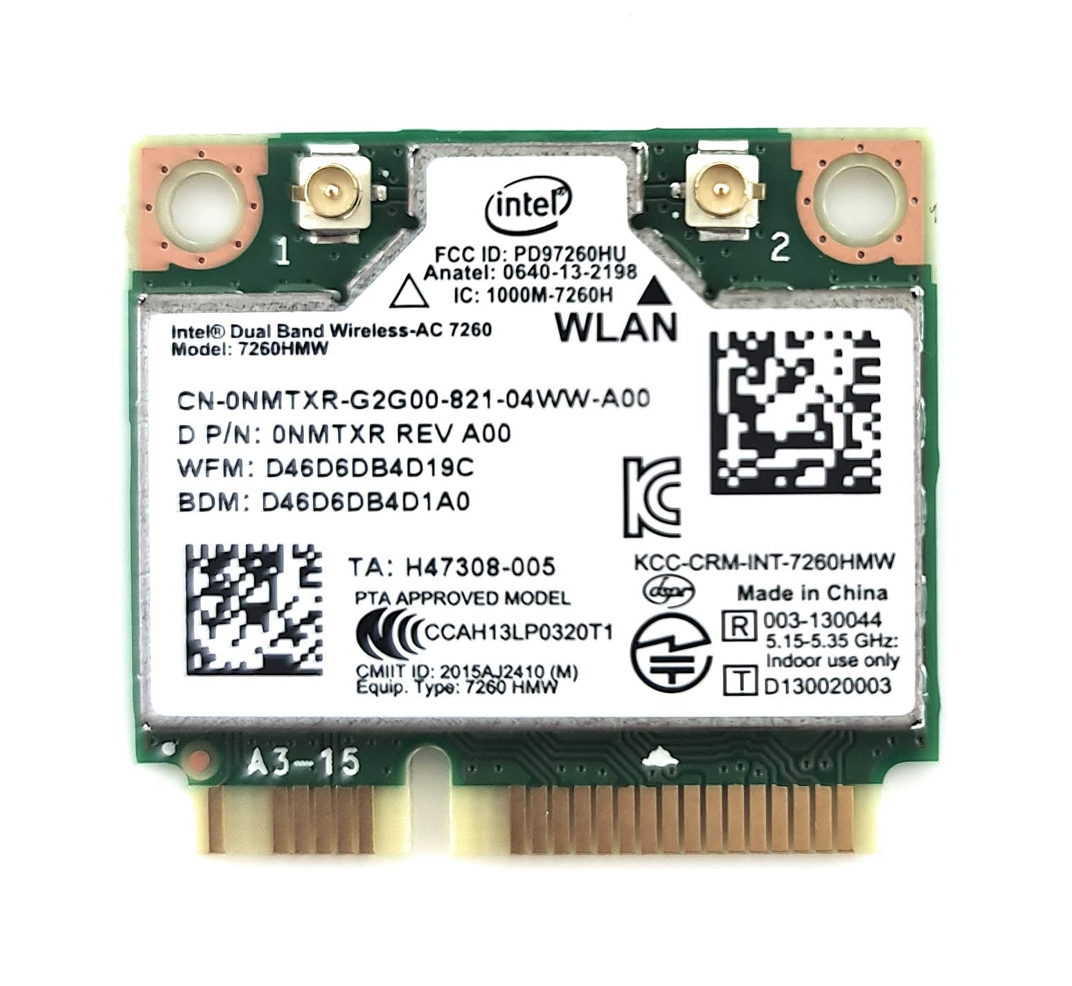 Intel 7260.HMW Dual Band Wireless-AC 7260 Network Adapter PCI Express Half Mini Card 802.1