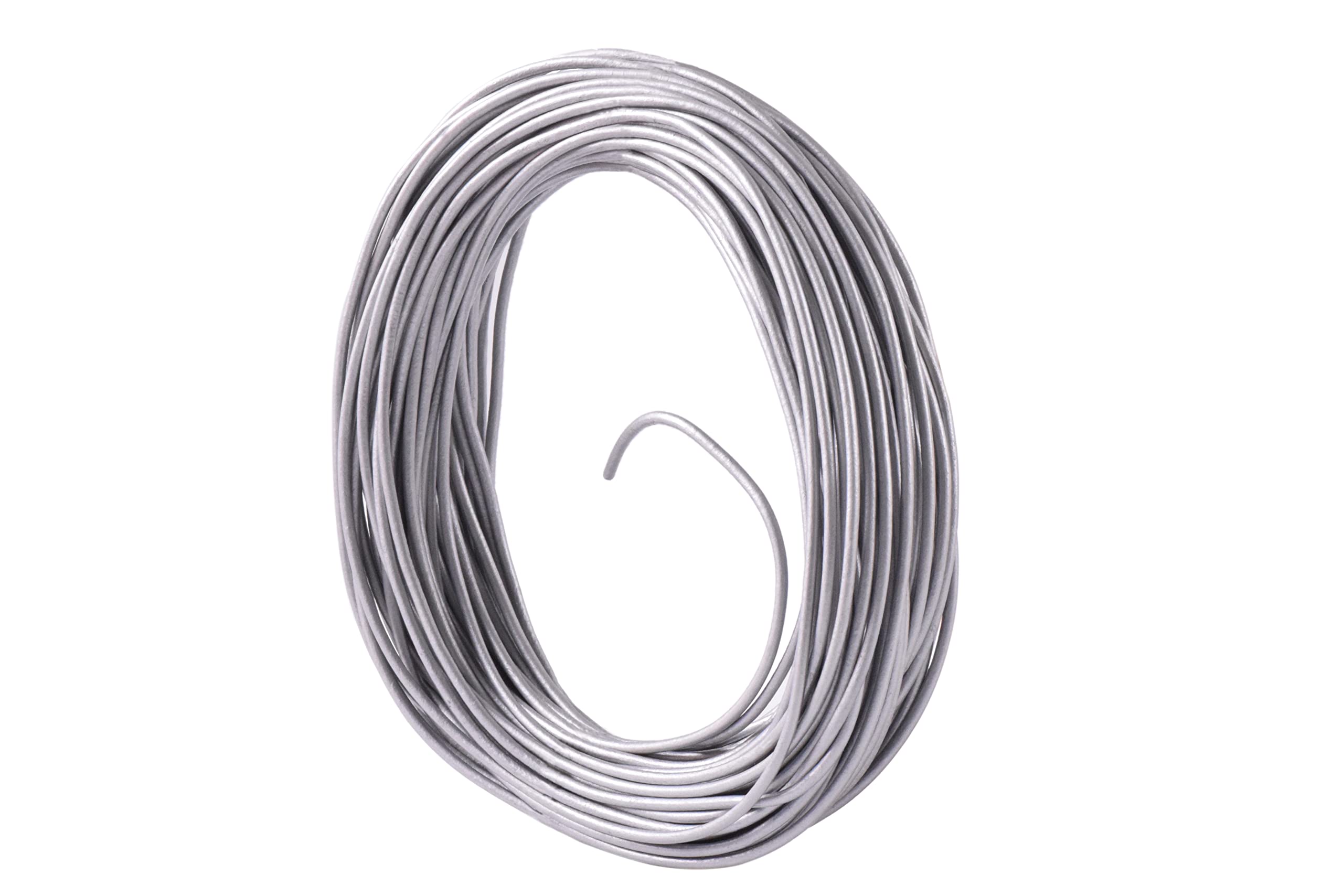 KONMAY 25 Yards Solid Round 1.5mm Metallic Silver Gray Genuine/Real Leather Cord Braiding
