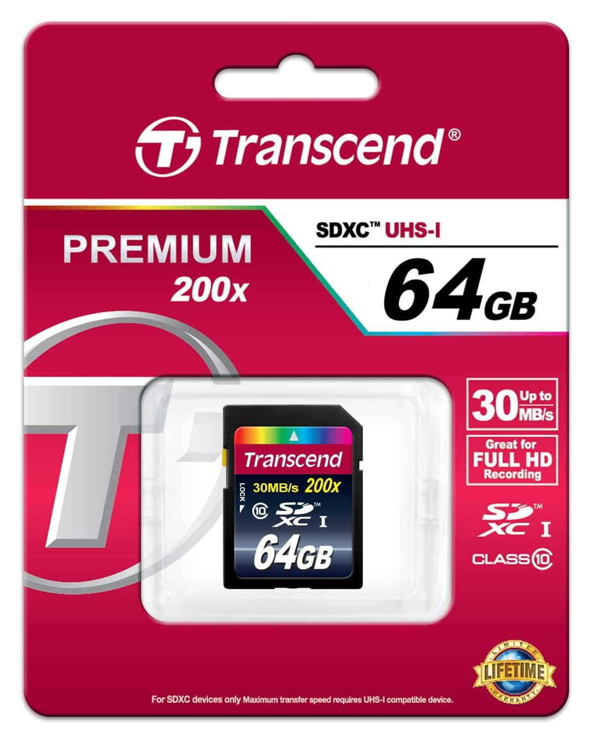 Transcend 64GB SDXC Class 10 Flash Memory Card Up to 30MB/s (TS64GSDXC10) - Image 2