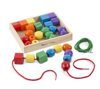 Melissa & Doug Primary Lacing Beads – Educational Toy With 30 Wooden Beads and 2 Laces – B