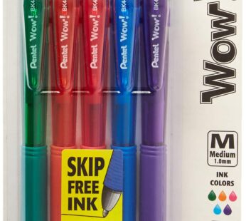 Pentel WOW! Colors Retractable Ballpoint Pens, Medium Line, Assorted Ink, 5 Pack (BK440CRB