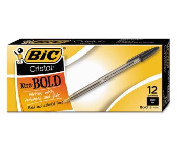 BIC MSB11BK Cristal Xtra Bold Ballpoint Stick Pen, Black Ink, 1.6mm, Bold, Dozen