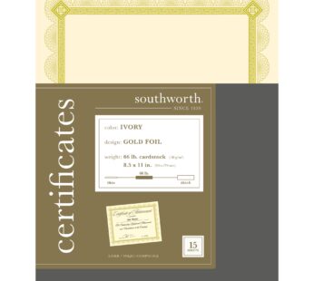 Southworth? Premium Foil Certificates, 8 1/2″ x 11″, 66 Lb, Ivory/Gold Foil Spiro, Pack of
