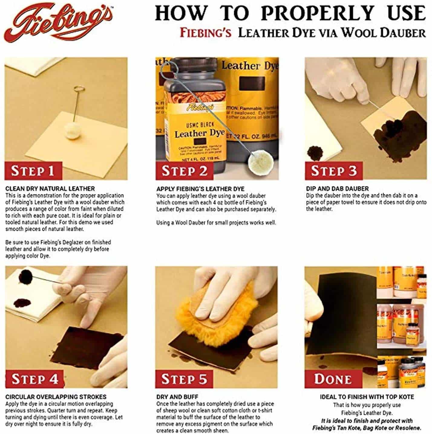 Fiebing's Leather Dye 4oz Tan - alcohol based penetrating & permanent leather dye - Image 3
