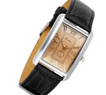 Lancardo Men’s Square Watch Retro Vintage Silver Tone Case Crocodile Pattern Black Leather