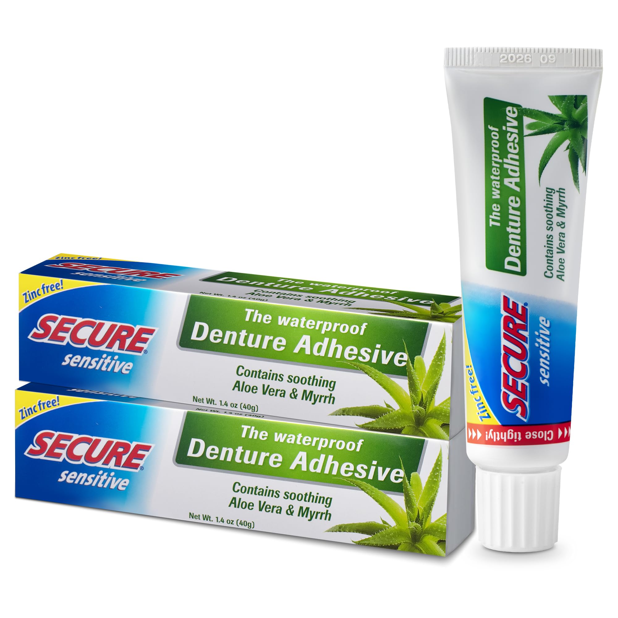 Secure Sensitive Denture Adhesive with Aloe Vera & Myrrh 12-Hour Max Hold Patented Wat