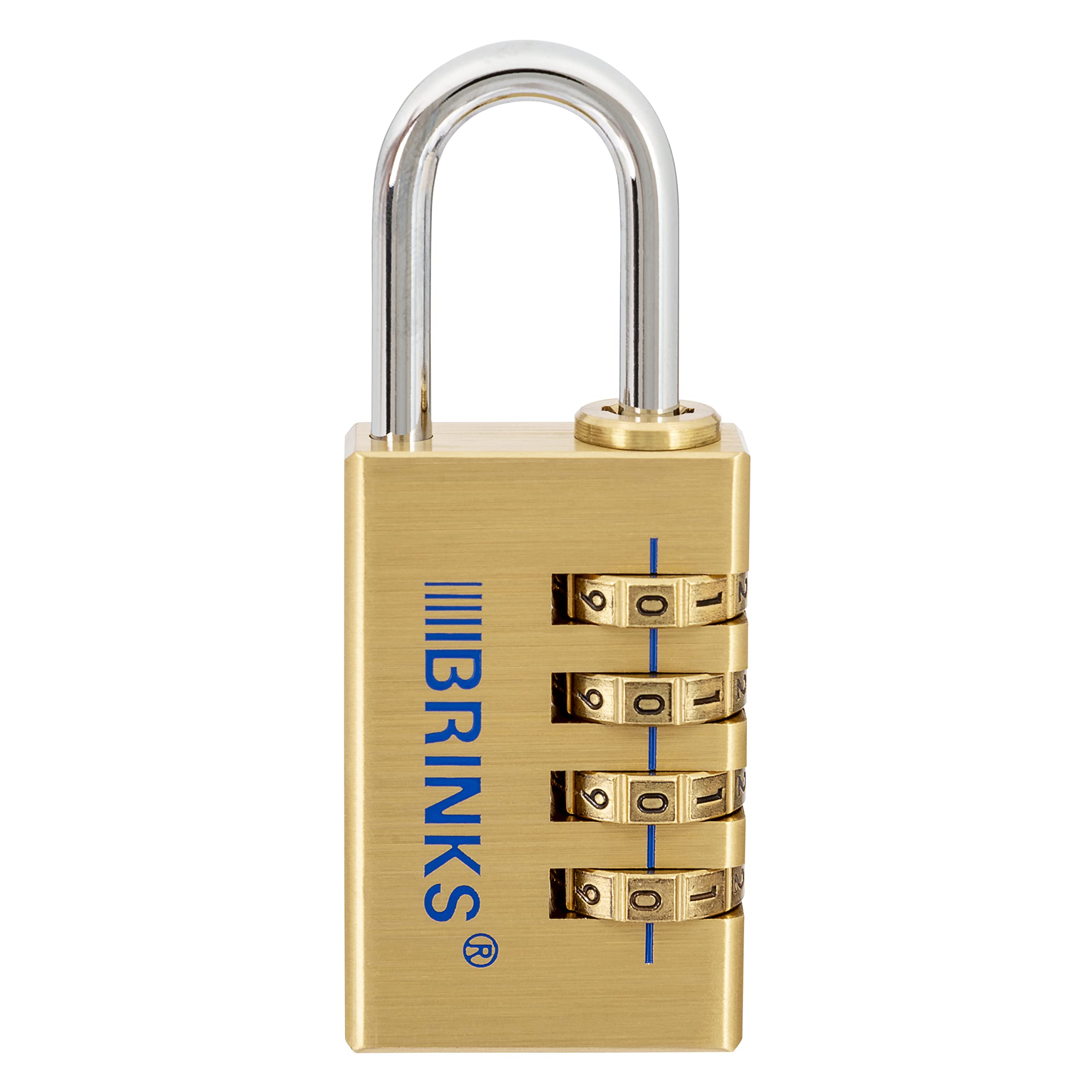 BRINKS - 30mm Solid Brass 4-Dial Resettable Padlock - Chrome Plated With Hardened Steel Sh