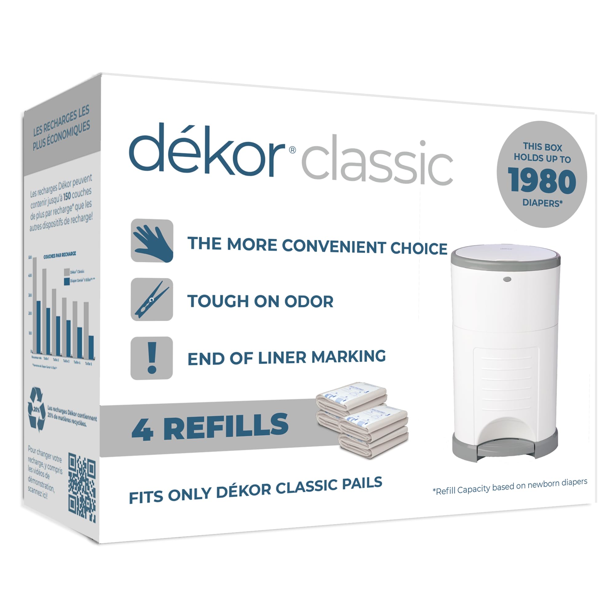 Diaper Dekor Classic Diaper Pail Refills | 4 Count | Most Economical Refill System | Quick