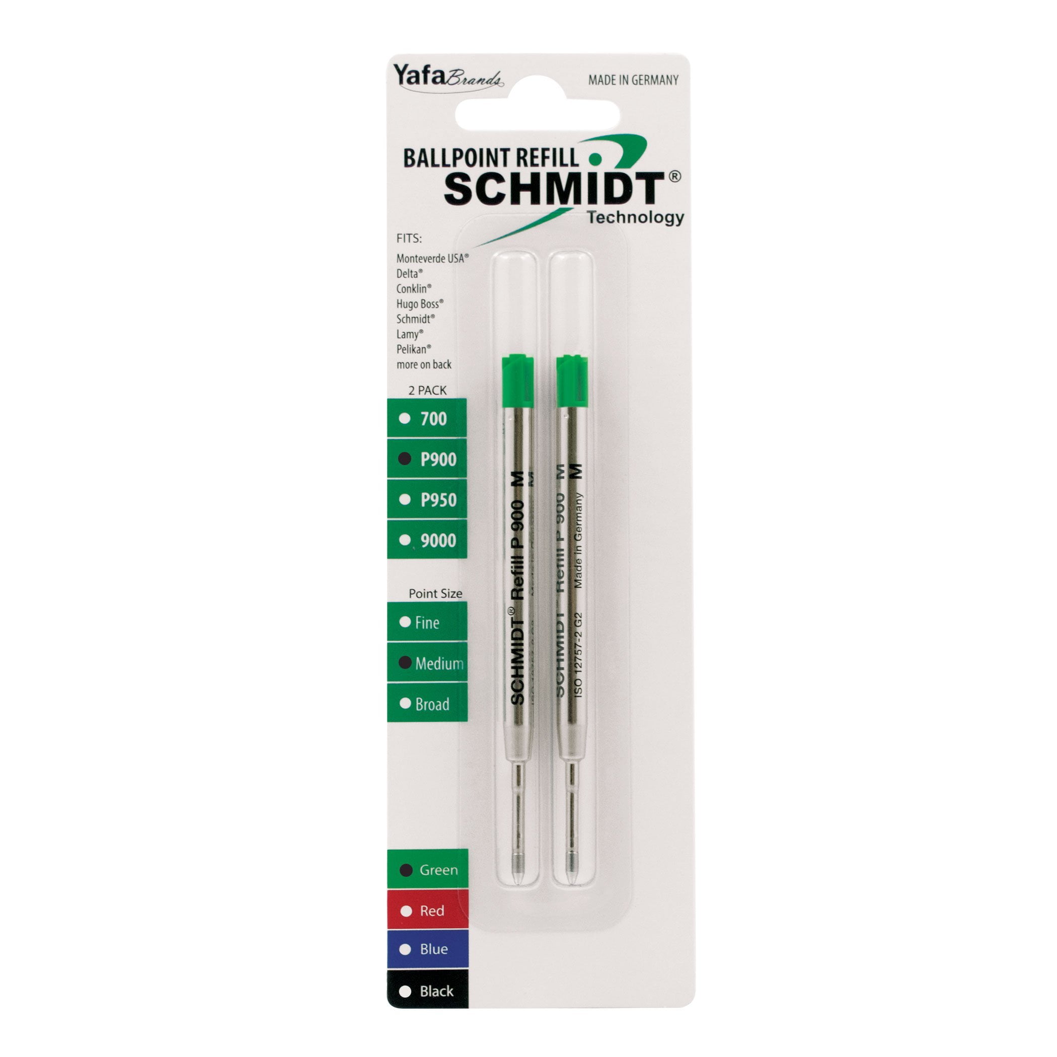 Schmidt P900 Ballpoint Tc Ball Parker Style Refill Medium, Green, 2 Pack Blister (SC58138) - Image 2