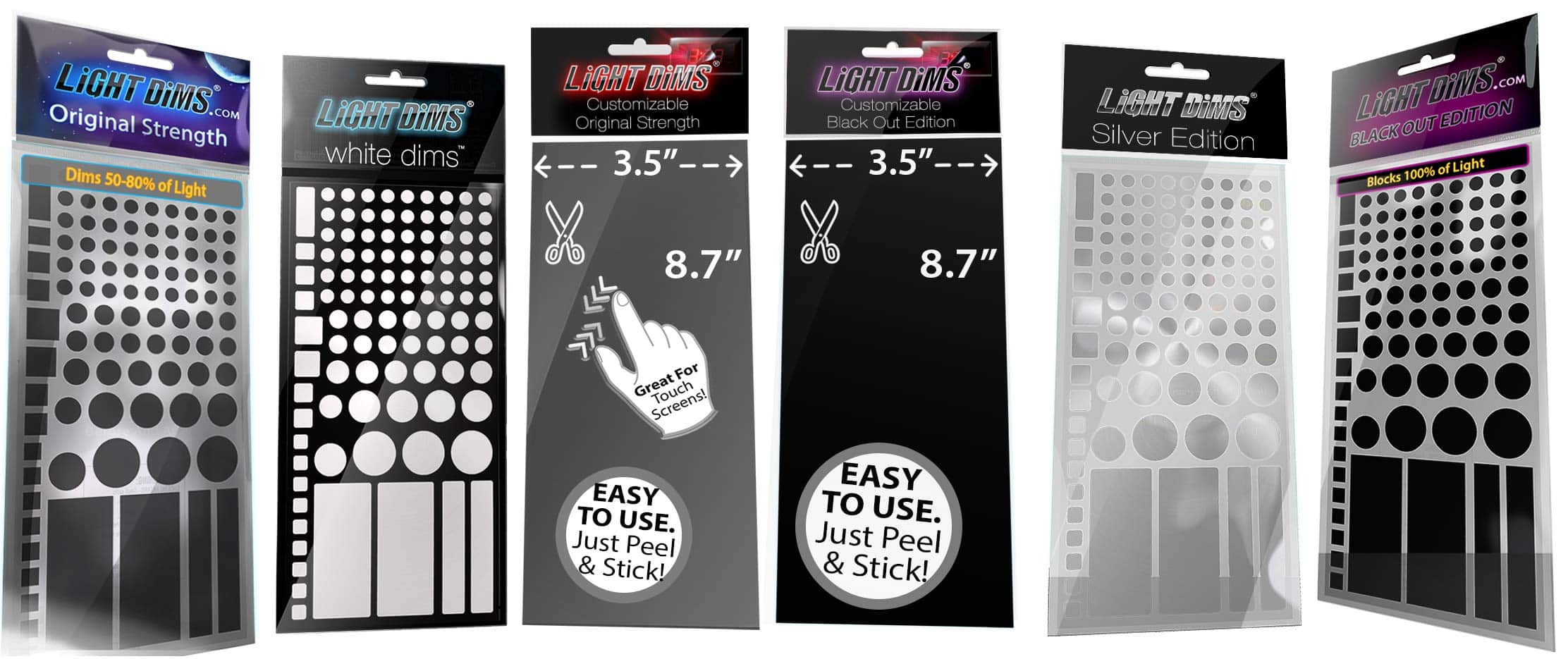 LightDims Get All 6 Kinds. Every Kind of Light Dimming Sheet we Make. Original Strength, B