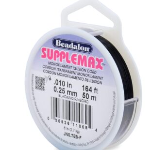 Beadalon SuppleMax Illusion Beading Cord, 0.25 mm / 0.010 in, Black Monofilament, 50 m / 1