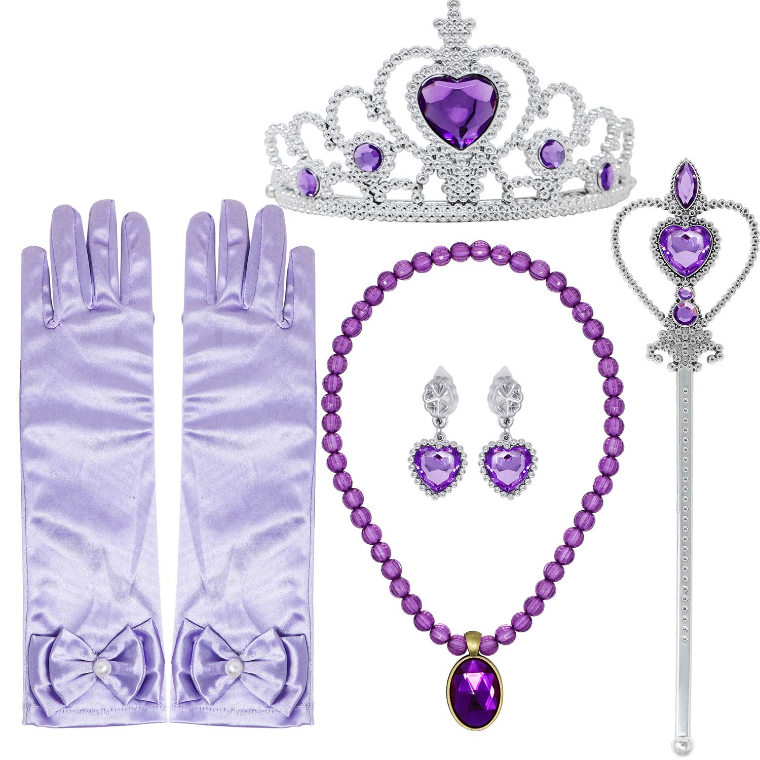 Tacobear Princess Dress up Accessories 5 Pieces Gift Set for Sofia Rapunzel Crown Scepter