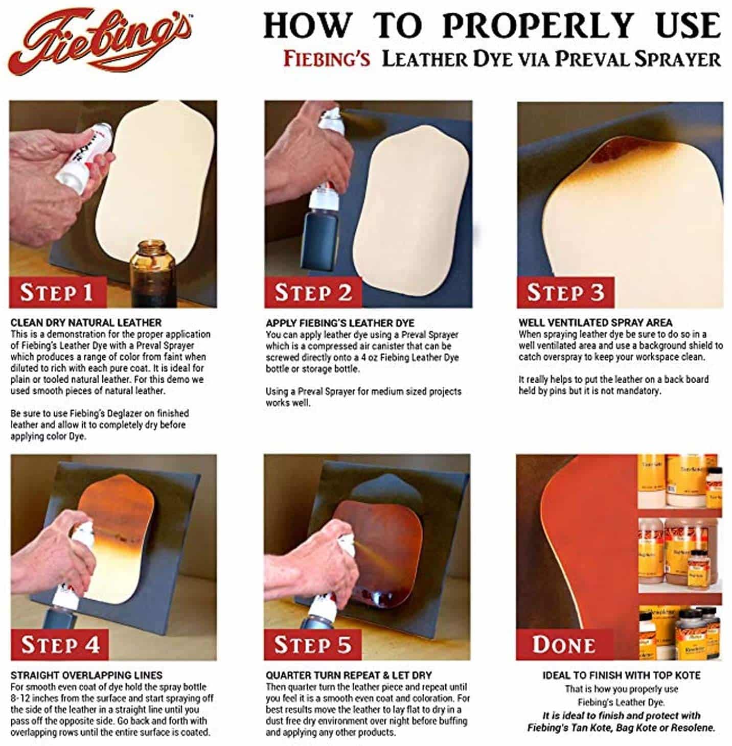 Fiebing's Leather Dye 4oz Tan - alcohol based penetrating & permanent leather dye - Image 5